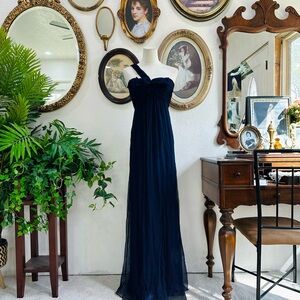 Amsale Midnight Navy One-Shoulder Chiffon Maxi Gown